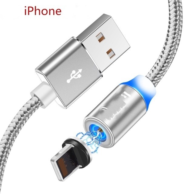 Cáp Sạc Từ Hút Nam Châm Đầu Iphone/Microusb/Type C Xoay 360 Độ Dây Dù,Có Led Cao Cấp