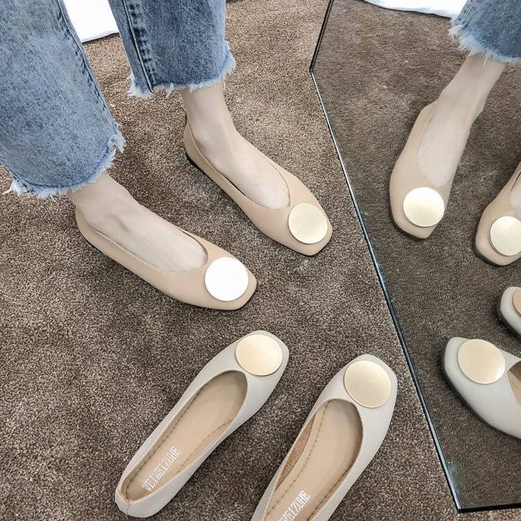 Giày Búp Bê Mũi Tròn Đế Bằng Miệng Nông Cài Khóa Kim Loại Thời Trang Xuân Hè Hàn Quốc Hàng Mới Dành Cho Bạn Nữ 2022