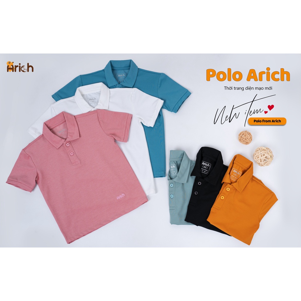 Áo polo trẻ em Arich vải cotton spandenx cao cấp, áo phông dệt mắt chim thoáng khí, siêu thấm hút và chống nhăn tự nhiên