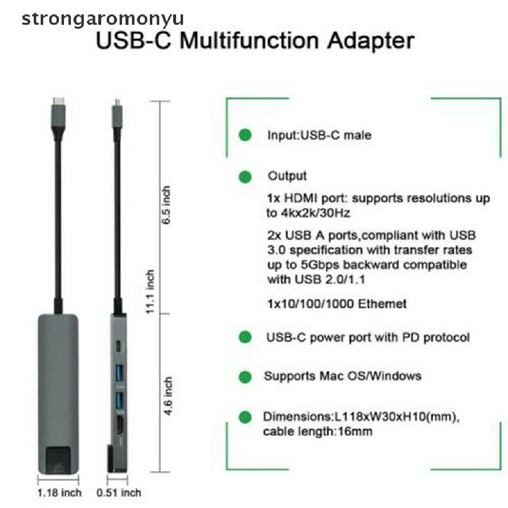 【YU】 5-in-1 USB Type C Hub Adapter Dock with 4K HDMI PD RJ45 Ethernet Lan Charge .
