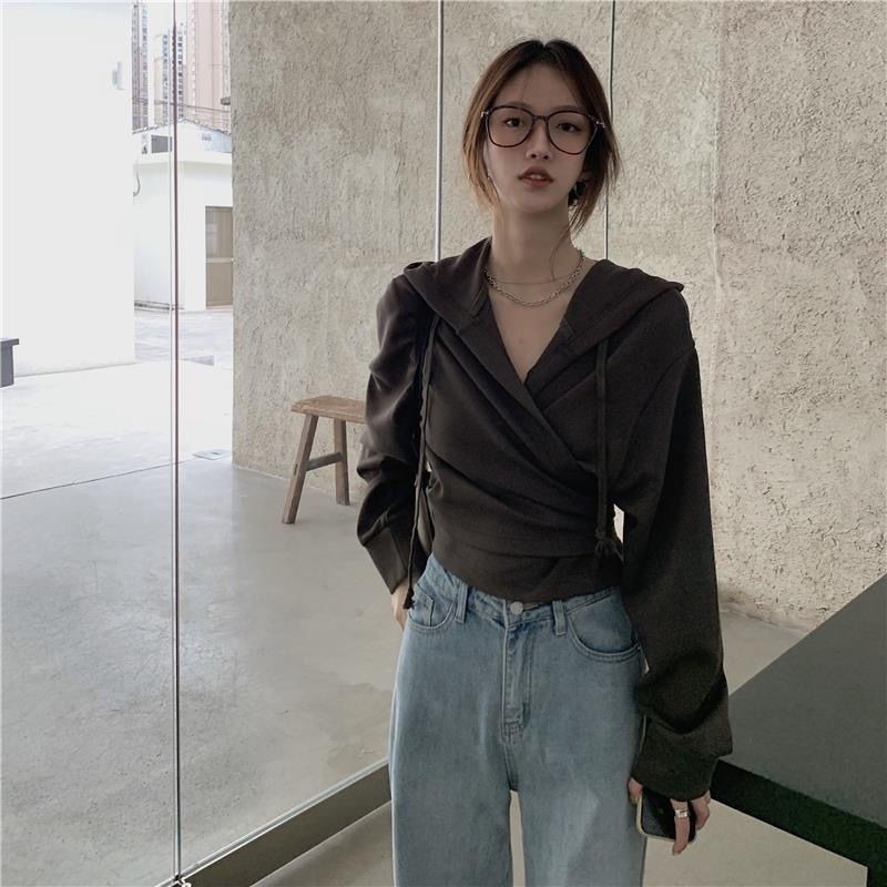 Áo hoodie lửng dài tay thiết kế mới cho nữ