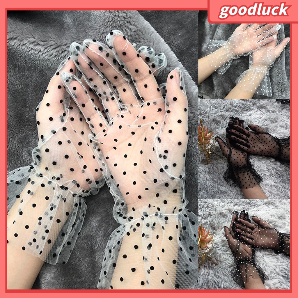 1 Đôi Găng Tay Lưới Vải Tuyn Trong Suốt Họa Tiết Chấm Bi