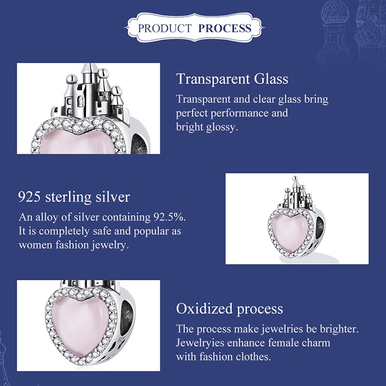 Mặt phụ kiện BAMOER SCC2207 hình trái tim lâu đài xinh xắn