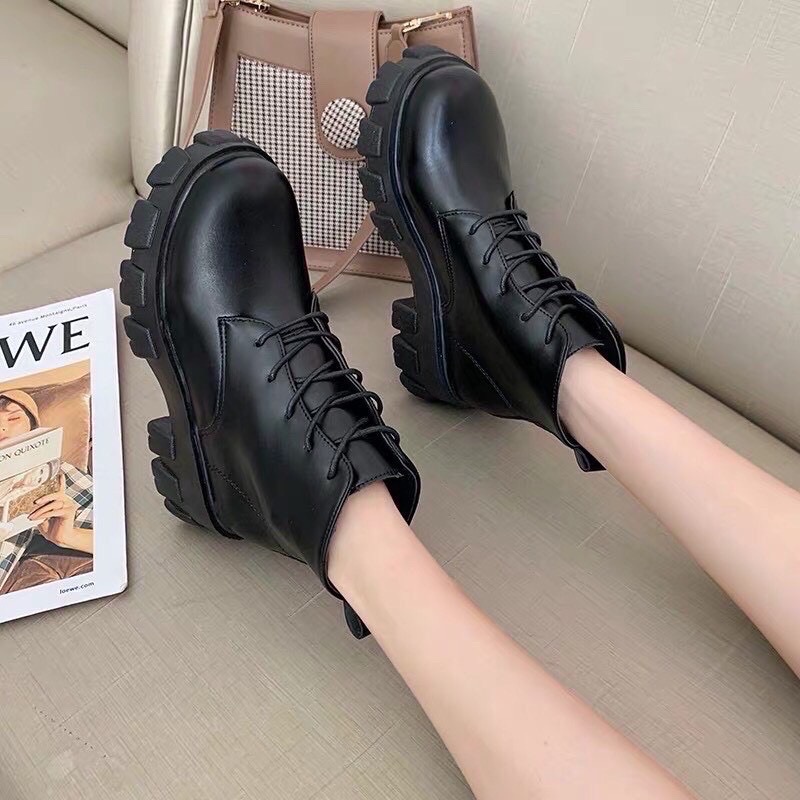 Bốt Nữ Cổ Lửng Chất Da Quảng Châu Vintage giày Boots da mềm lót nỉ khóa sau cao cấp boost lửng thời trang đế 6 cm