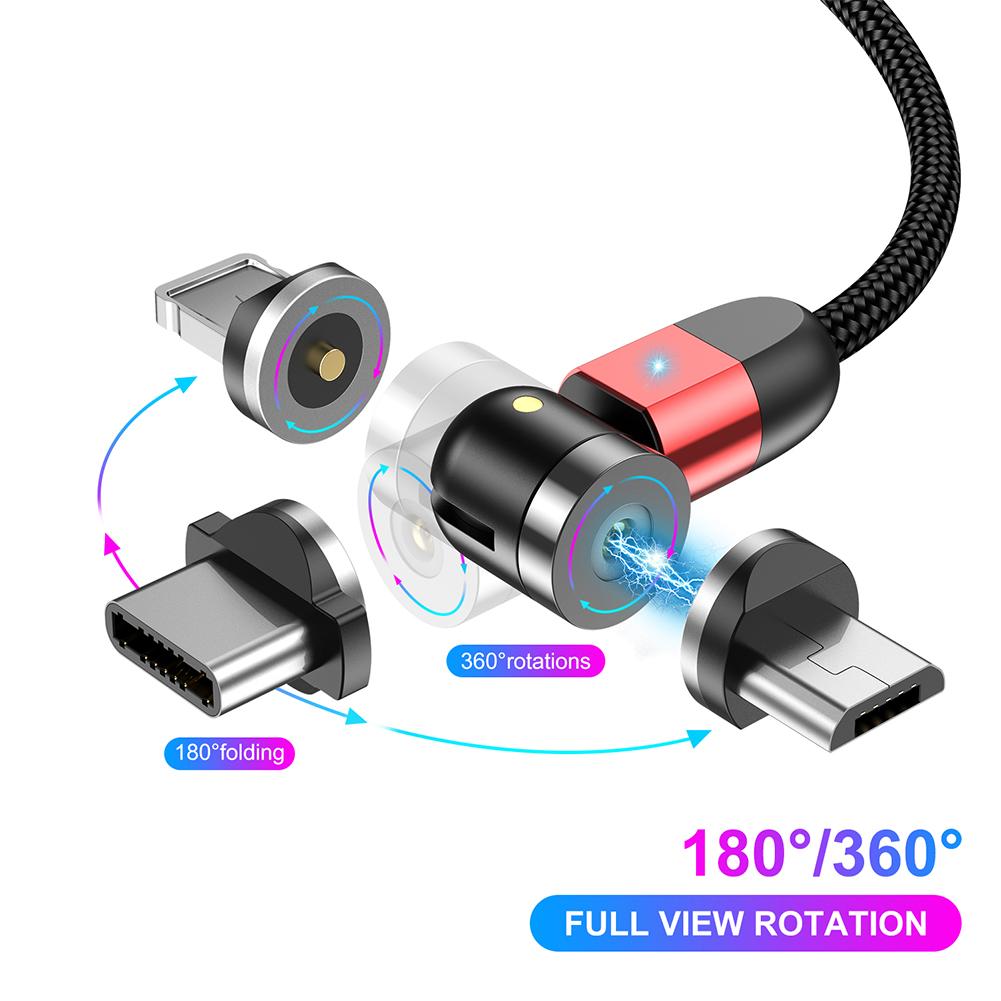 🎉USLION 540 Độ Cáp từ tính Micro USB Loại C Sạc nhanh Bộ sạc nam châm cho iPhone 11 Pro X Max 6 7 8 Plus Samsung