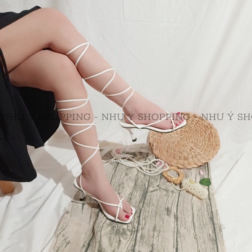 Giày cao gót chiến binh nữ buộc dây quai kẹp dây nhỏ, mềm-hình của shop tự chụp-TD CG cot day