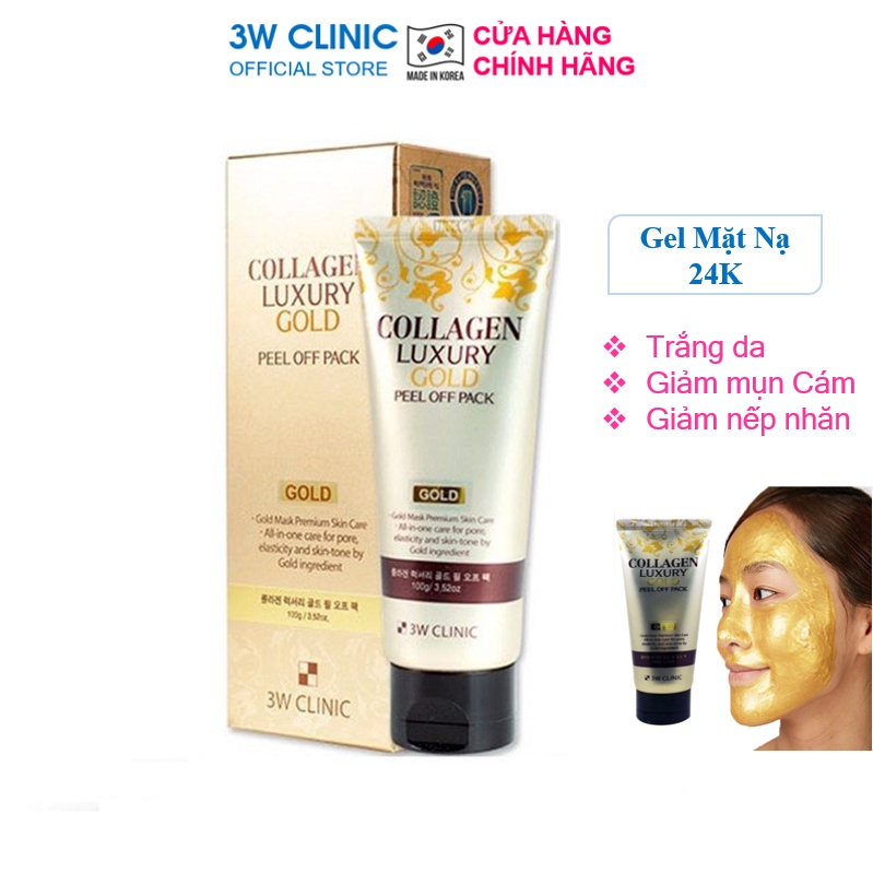 Mặt nạ lột dưỡng trắng da giảm mụn tinh chất vàng 24K 3W CLINIC Hàn Quốc 100ml