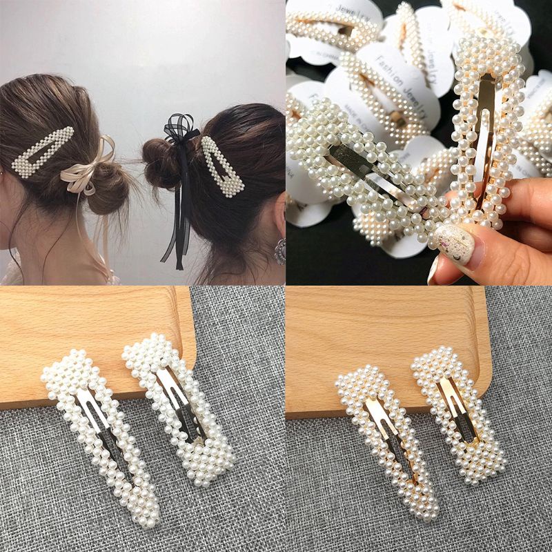 Set 2 Kẹp Tóc Đính Ngọc Trai Giả Lấp Lánh Phong Cách Hàn Quốc