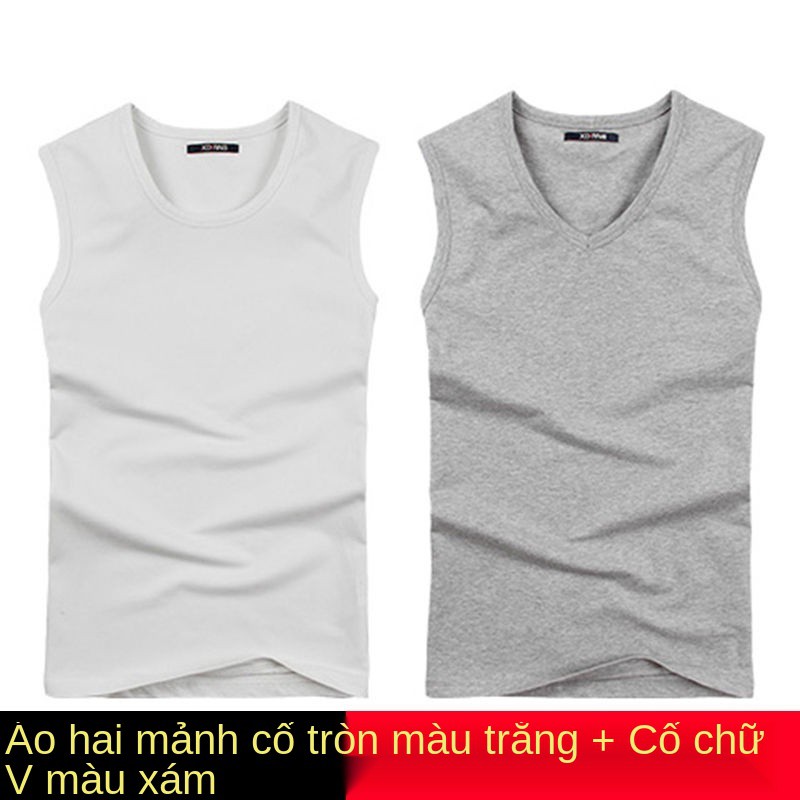 Áo yếm nam vai rộng cotton cổ tròn mùa hè trẻ trung bó sát không tay thun thể thao đáy quần