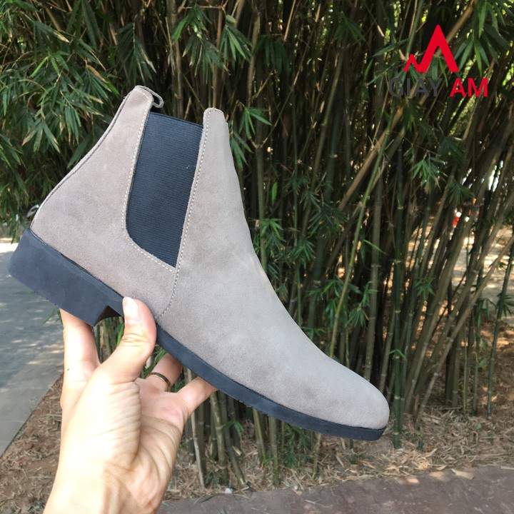 Giày Chelsea boot nam da bò lộn màu lông chuột tăng chiều cao 4cm