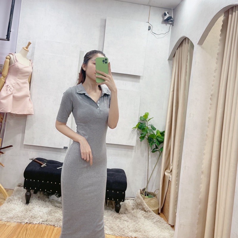 Đầm body midi cổ polo siêu sang, chất thun cotton co giãn 4 chiều thoải mái, form ôm tôn dáng