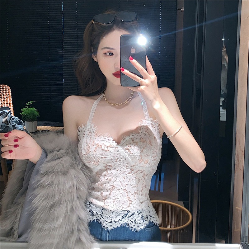 【Ready Stock】 Lace small wire strap women head spring sleeveless sexy vest shirt inside wear underwear bra shirt