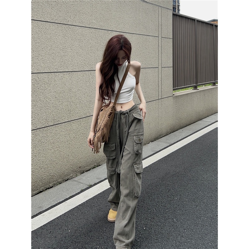 Quần ống rộng Lưng Cao Phong Cách retro Mỹ Cho Nữ