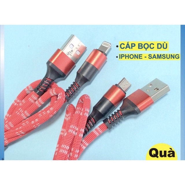 Dây cáp sạc nhanh IP,Sámung,Typec,micro- dây sạc bọc dù dài 1m,cáp sạc IPEarldom EC 060 Thương shop