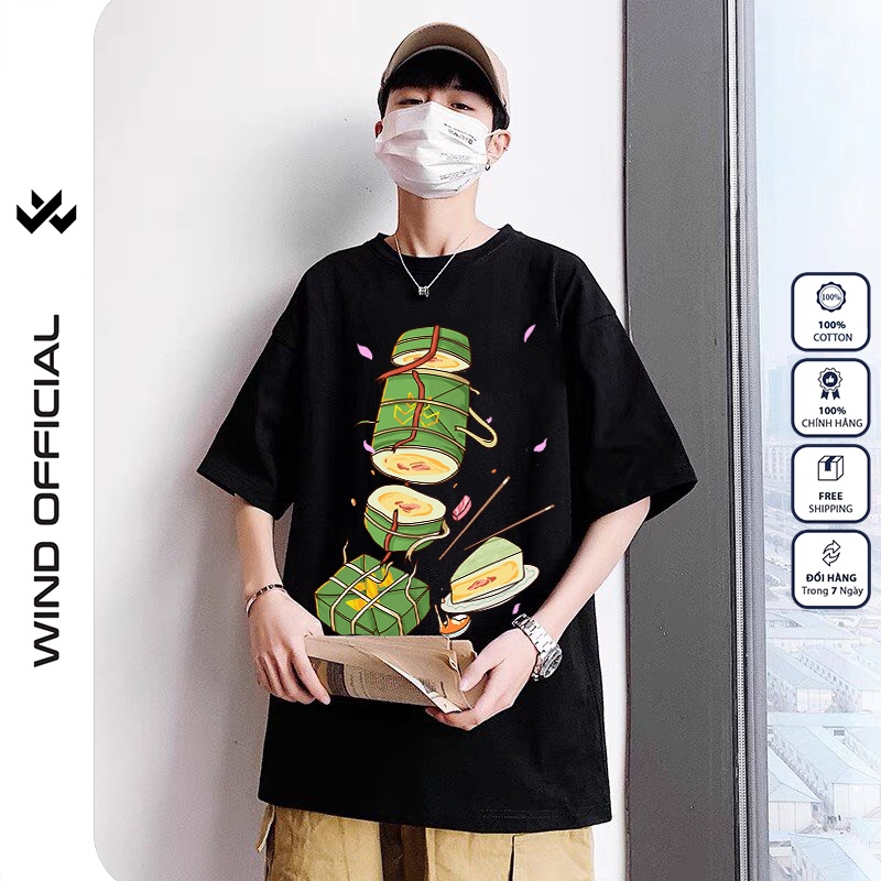 Áo thun tay lỡ unisex WIND 100% cotton phông form rộng Bánh Chưng nam nữ oversize | WebRaoVat - webraovat.net.vn