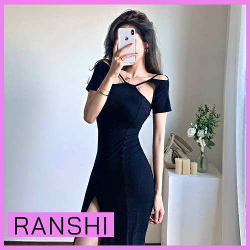 [HÀNG CAO CẤP] Đầm Body Xẻ Tà Cao RANSHI Váy Dự Tiệc Xẻ Đùi Cách Tân Sang Trọng Quyến Rũ - RBD023