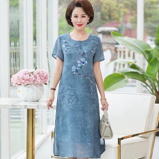 [Mã WAUP12 hoàn 15% xu đơn 150k] Đầm voan nữ trung niên cao cấp thiết kế phối hoa thanh lịch, màu sắc trang nhã QCNP1271