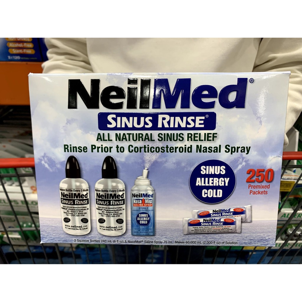 Bộ sản phẩm nước muối rửa mũi (nước muối sinh lý) Neilmed Sinus Rinse 250 gói