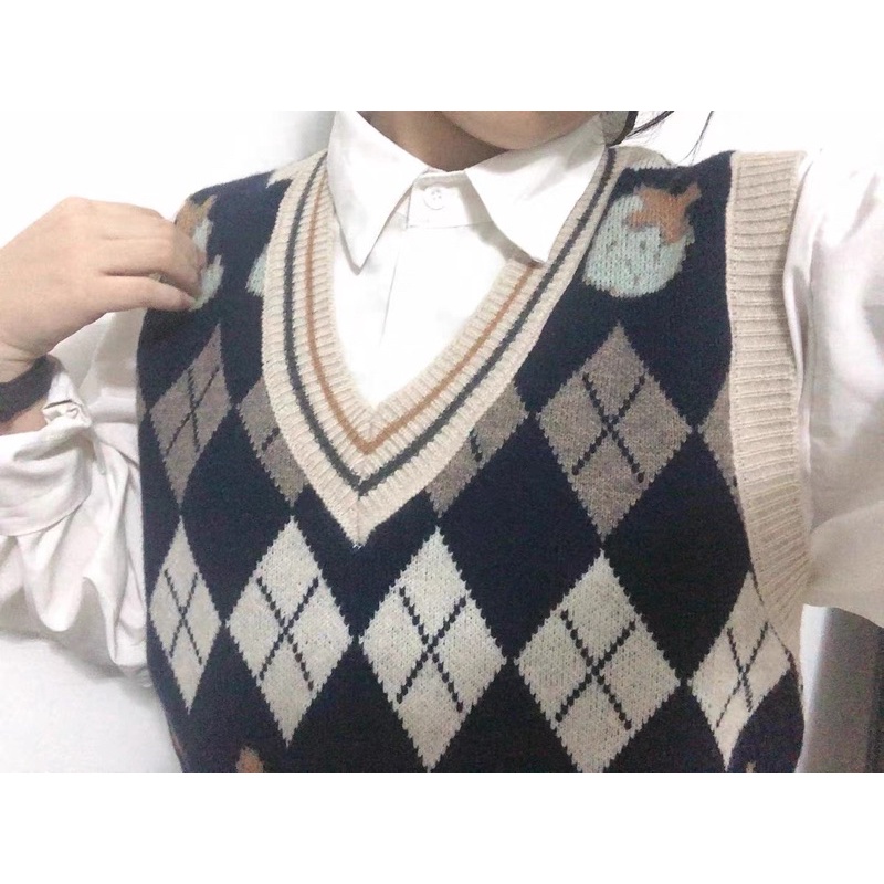 Áo len gile hoạ tiết