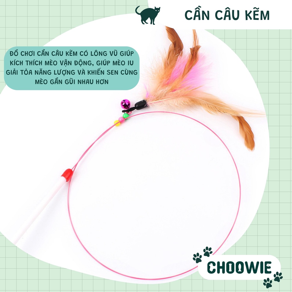 Cần câu KẼM chuông và lông vũ dành cho mèo | Đồ chơi cho mèo