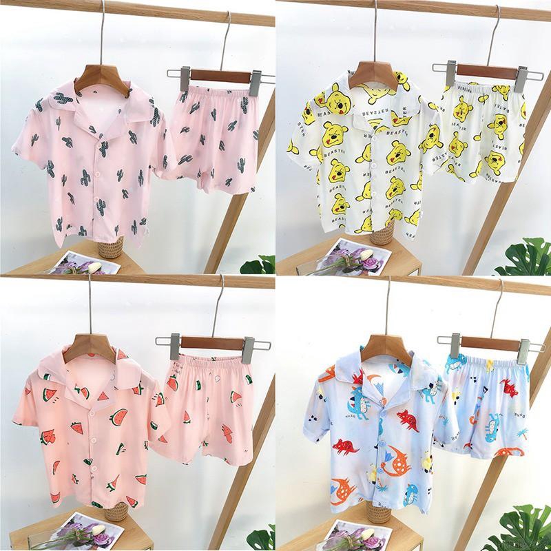 Bộ Đồ Ngủ Pijama Gồm 2 Món Áo Tay Ngắn + Quần Short Vải Cotton Cho Bé