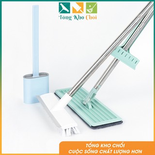 Combo 3 sản phẩm gồm 1 cây chổi chà sàn+ 1 cây lau nhà tự vắt+ 1 cọ vệ sinh silicon vệ sinh nhà cửa tiết kiệm
