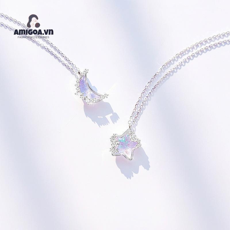 ✨✨Bộ Hai Vòng cổ Thép 18k Mặt Trăng Ngôi Sao Đính Đá Zircon Đổi Màu Chất Lượng Cao