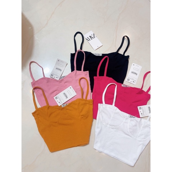 áo 2 dây croptop cúp ngực cúp ngực len tăm siêu dãn - hình thật carotshop