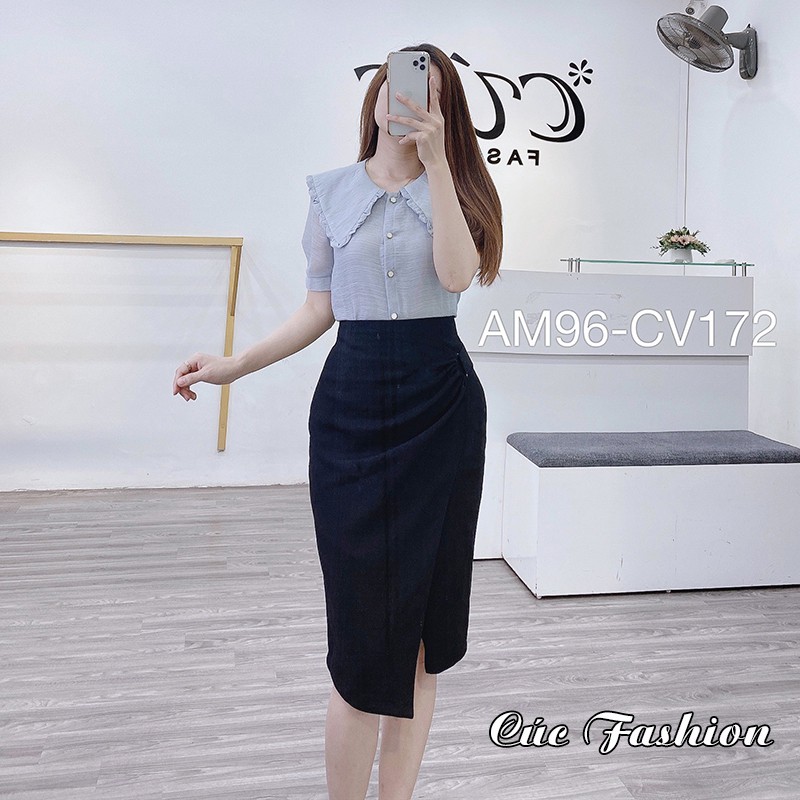 Chân váy bút chì nữ dáng dài ôm công sở Cúc Fashion CV172 cv đẹp chữ D