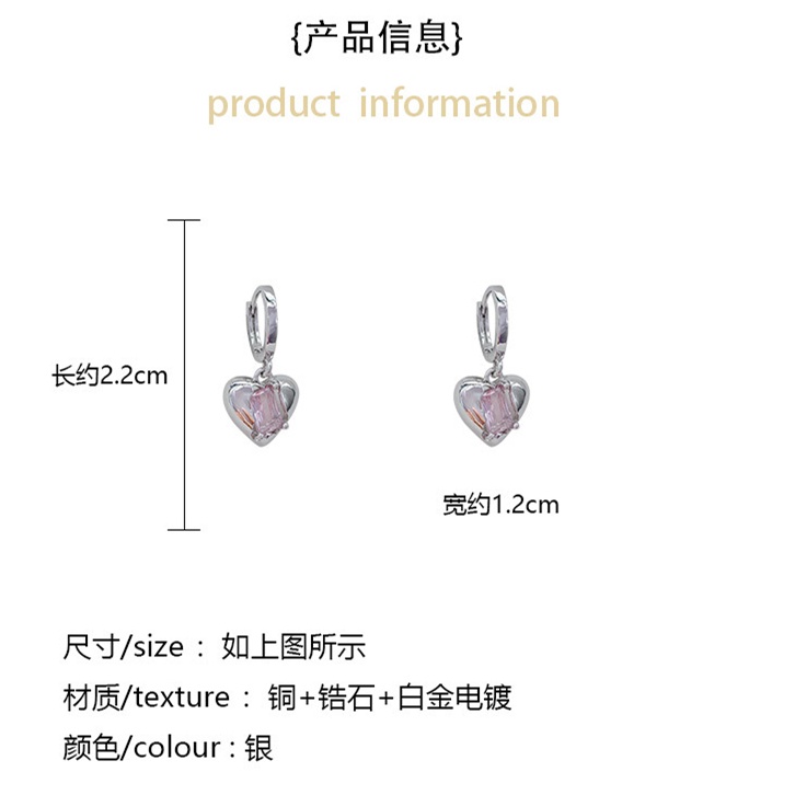 Khuyên Tai Đính Đá Zircon Hình Trái Tim Hồng Thiết Kế Thời Trang Mùa Hè Mới 2022