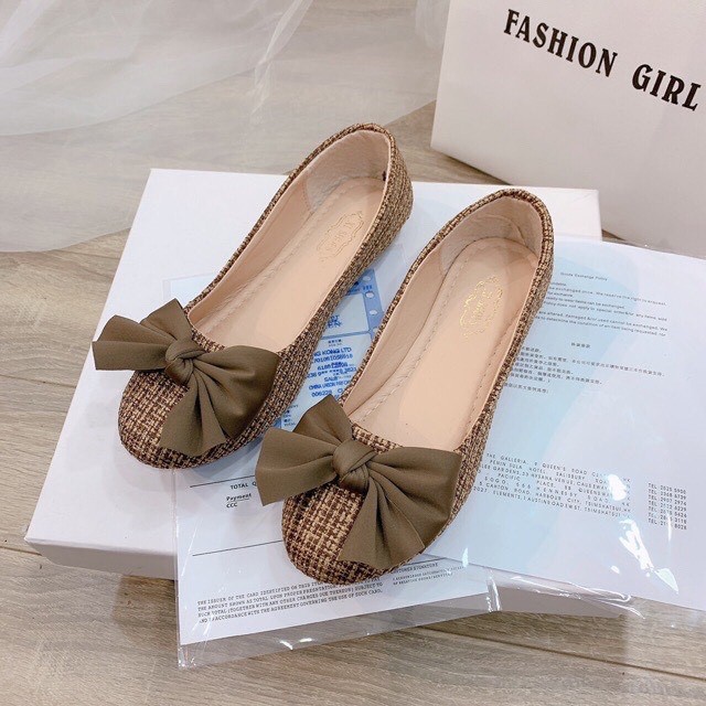 Giày búp bê nơ chất dạ điệu đà | BigBuy360 - bigbuy360.vn