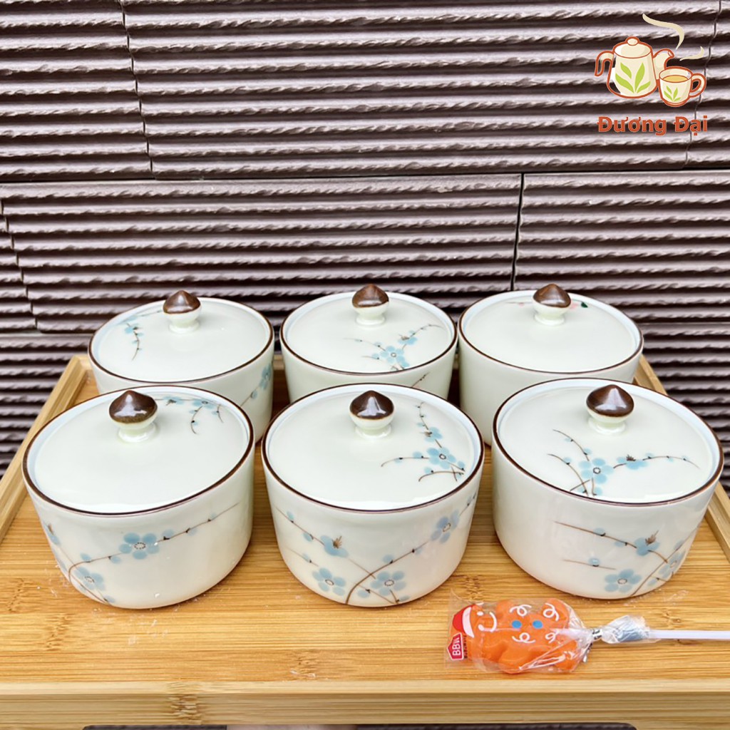 01 hũ đựng mứt sứ men kem họa tiết vẽ tay Gốm Sứ Bát Tràng Đương Đại