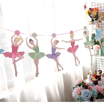 Set trang trí sinh nhật màu pastel ngọt ngào, vũ công bale trang trí sinh nhật cho bé gái