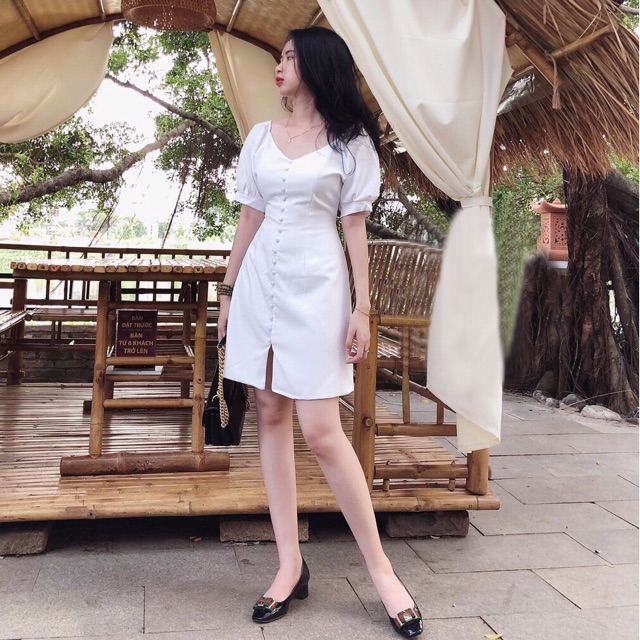 Đầm suông nút bọc 2 màu (kèm hình thật) | BigBuy360 - bigbuy360.vn