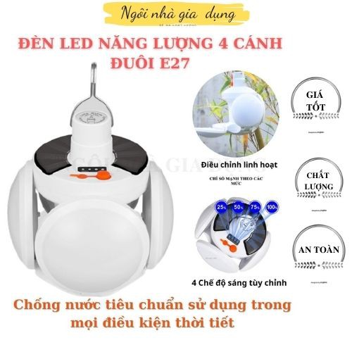 Bóng Đèn Led Bóng Đèn Tích Điện 4 Cánh Đóng Mở Có Tấm Pin Năng Lượng Mặt Trời - Cao Cấp