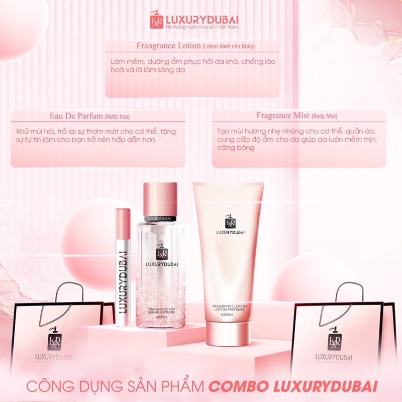 Set combo 3 món nước hoa, body mist, lition LUXURY  sang chảnh ngọt ngào cho các quý cô