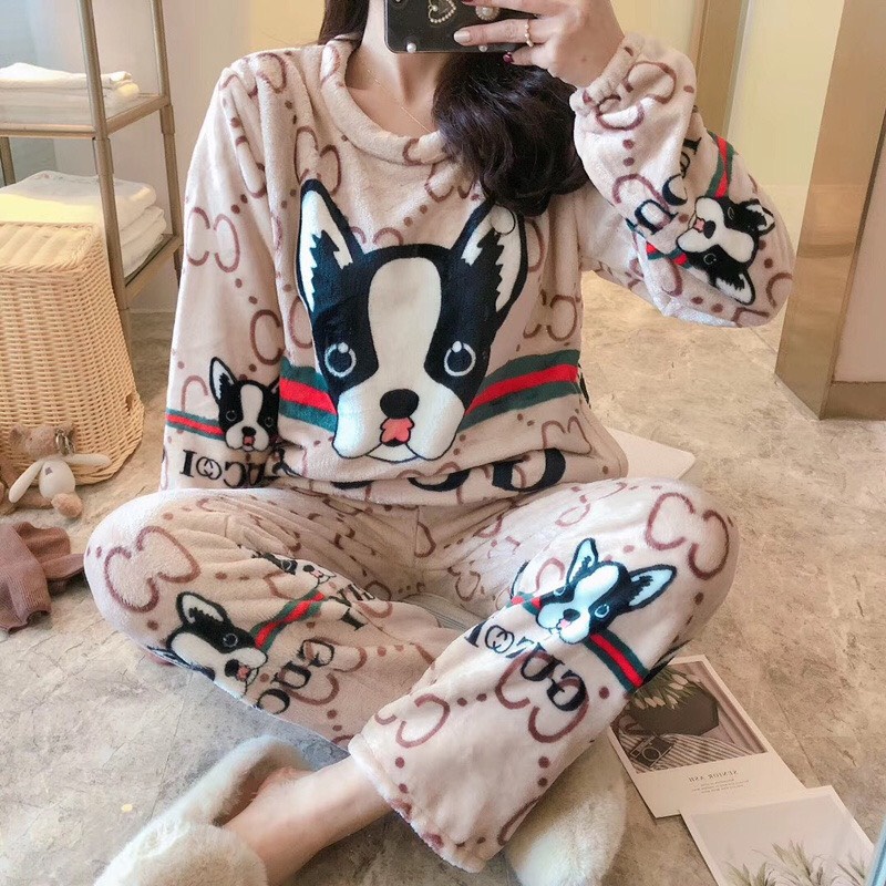 [BỘ PIJAMA] Bộ Đồ Ngủ Nữ Hình Dễ Thương-Set Quần Áo Mặc Ở Nhà Dài Tay Chất Lông Mềm Mịn | BigBuy360 - bigbuy360.vn