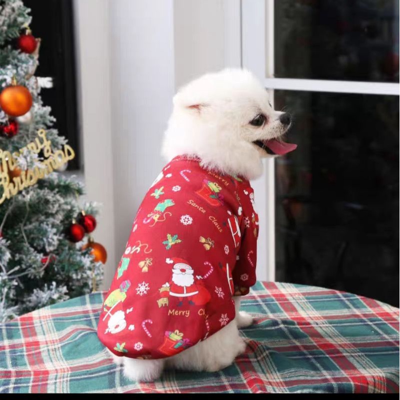 Áo NOEL cho chó mèo thú cưng, Quần áo cho chó Poodle chất nỉ hoạ tiết giáng sinh cây thông đẹp QACM5