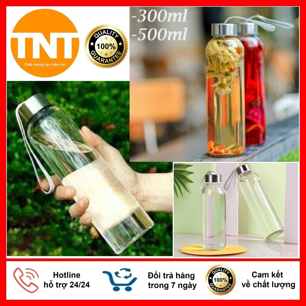 Bình Nước Thủy Tinh, Chai Detox Có Dây Xách 300ml, 500ml - Hàng Dày Đẹp