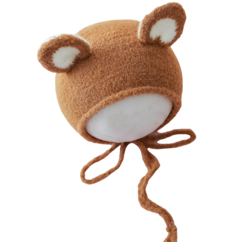 Mũ Beanie Đan Len Đính Tai Dễ Thương Dùng Làm Đạo Cụ Chụp Ảnh Cho Bé Sơ Sinh