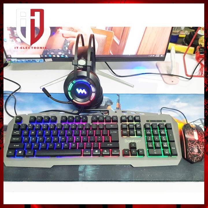 Combo Bàn Phím Chuột Máy Vi Tính Laptop Có Dây Bosston 8350 Giả Cơ Led Có Dây