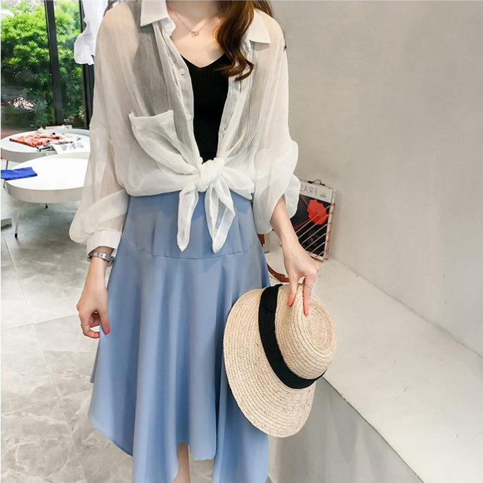 Áo Khoác Sơ Mi Chống Nắng Dáng Rộng Kẻ Sọc Dọc Phong Cách Hàn Quốc