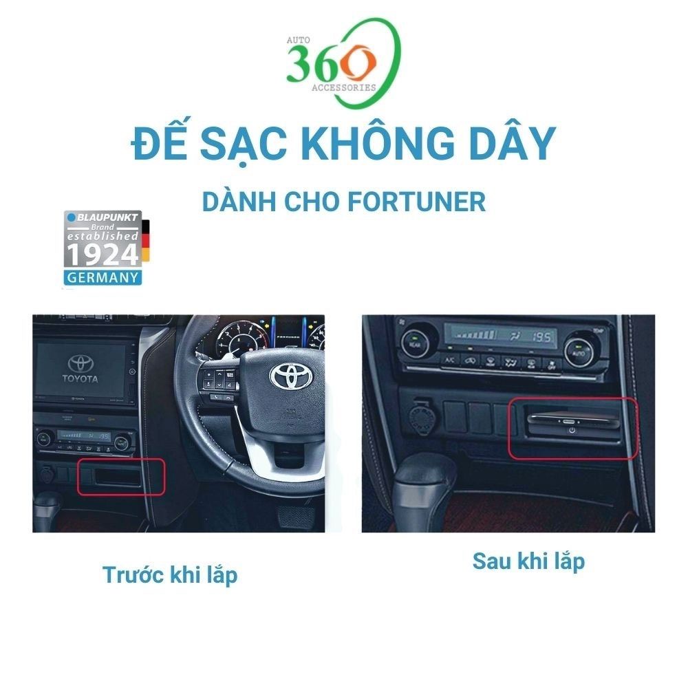 Đế sạc không dây Blaupunkt, dock sạc không cần tháo vỏ điện thoại dành riêng cho xe Fortuner