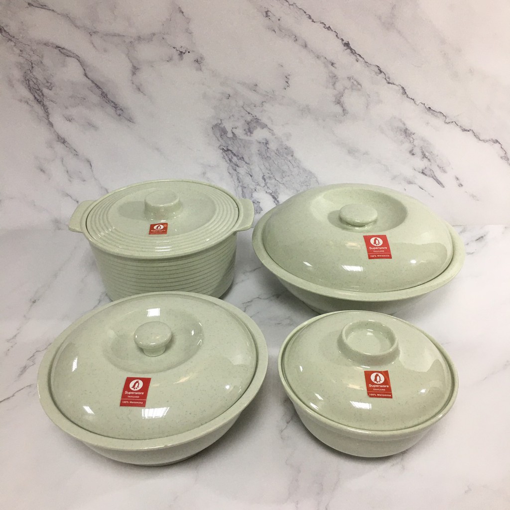 Âu Cơm Có Nắp SUPERWARE Nhựa Phíp 100% Melamine Xanh Đá - Green Stone