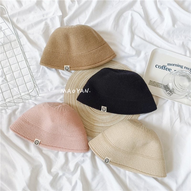 Mũ bucket Dệt Kim Họa Tiết Mặt Cười Đơn Sắc Cá Tính Thời Trang Cho Bé Trai Và Bé Gái