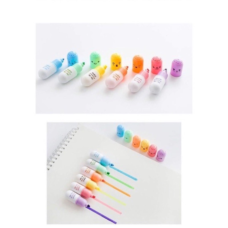 Bút đánh dấu highlight dạ quang sét 6 bút nhớ dòng 6 màu lựa chọn hình dễ thương