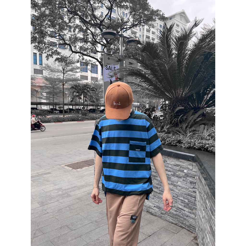 Áo thun kẻ xanh RÊU tay lỡ nam nữ MEANSTORE phông in hình cotton vải mát form rộng phong cách Ulzzang