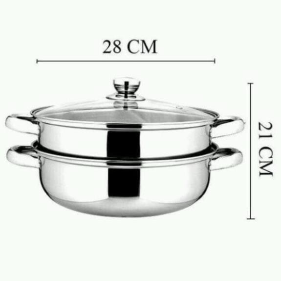 [XẢ KHO+FREE SHIP] Nồi hấp inox 2 tầng kèm vung kính dùng được bếp từ