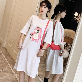 Đầm Form Rộng Nữ In Hình Chú Gấu Hồng Hello  Hàn Quốc Trẻ Trung Năng Động Trending TTDS0155