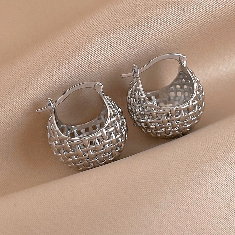 Khuyên Tai Kim Loại Hình Giỏ Đựng Hạt Đậu Nhỏ Thời Trang Âu Mỹ Đơn Giản Dễ Thương